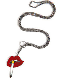 Lynn Ban Oxidized Silver And Red Enamel Smoking Lips Pendant Necklace