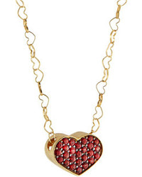 Nanis 18k Yellow Gold Sapphire Pave Pendant Necklace Red Orange