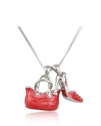 PammyJ Fashions Red Enamel With Crystal Handbag And Shoe Pendant Necklace