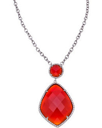 Mystic Light Silver Diamond And Red Agate Drop Pendant Necklace
