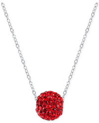 Unwritten Red Crystal Ball Pendant Necklace In Sterling Silver