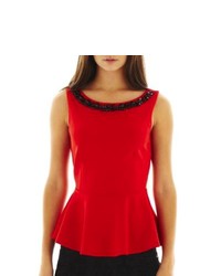 Bisou Bisou Sleeveless Jeweled Peplum Top Forever Red