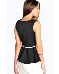 Boohoo Claire Notch Neck Belted Peplum Top