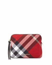 Burberry Large Zip Top Check Pouch Bag Parade Red