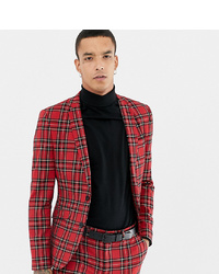 Heart & Dagger Super Skinny Suit Jacket In Red Tartan Check