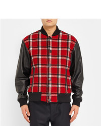 Marc by Marc Jacobs Plaid Wool Blend And Leather Bomber Jacket