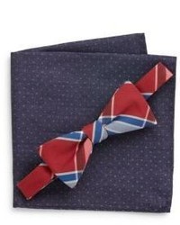 Original Penguin Plaid Bow Tie Polka Dot Pocket Square Set
