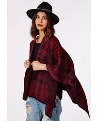 Missguided Xin Check Blanket Cape Burgundy