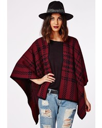Missguided Xin Check Blanket Cape Burgundy
