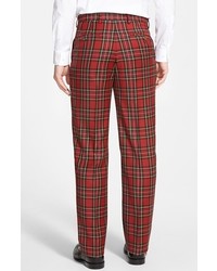 Berle Flat Front Plaid Wool Trousers