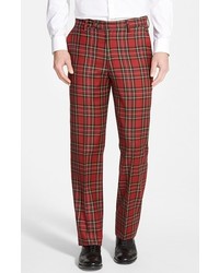 Berle Flat Front Plaid Wool Trousers
