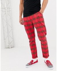 ASOS DESIGN Tapered Trousers In Red Tartan