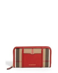 Burberry House Check Large Zip Around Wallet Military Red One Size