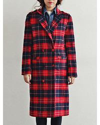 Choies Red Plaid Long Line Winter Coat