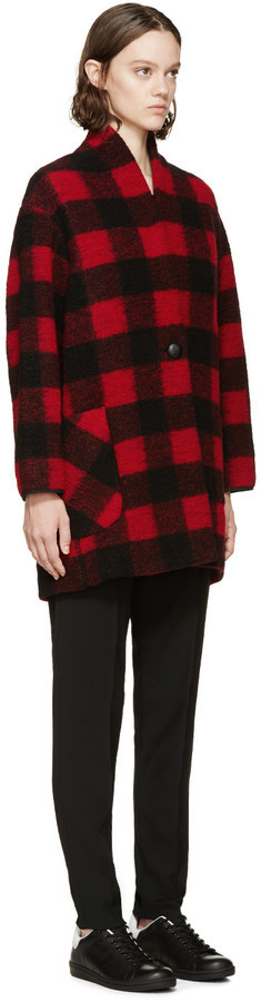 Etoile Isabel Marant Isabel Marant Etoile Black Red Check Gabrie Coat, | SSENSE | Lookastic