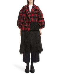 Simone Rocha Mixed Media Tartan Faux Fur Coat