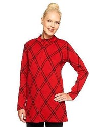 Liz Claiborne New York Long Sleeve Plaid Sweater Coat