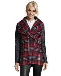 RD Style Red And Black Plaid Wool Asymmetrical Zip Coat