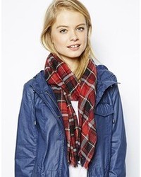 Asos Lightweight Plaid Check Scarf Red