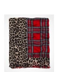 Express Plaid And Leopard Square Scarf Red