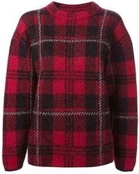 Red Plaid Crew-neck Sweater