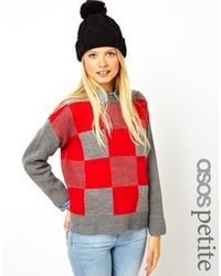 Asos Petite Check Sweater With Rib Sleeves
