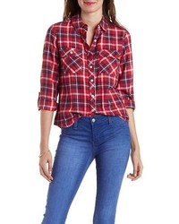 Charlotte Russe Button Up Plaid Top With Pockets