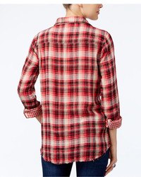 Miss Me Embroidered Plaid Shirt