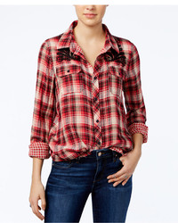Miss Me Embroidered Plaid Shirt