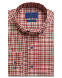 David Donahue Fit Stretch Plaid Dress Shirt In Rust At Nordstrom