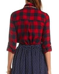 Charlotte Russe Long Sleeve Plaid Flannel Button Up Top