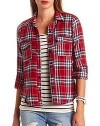 Charlotte Russe Long Sleeve Plaid Flannel Button Up Top