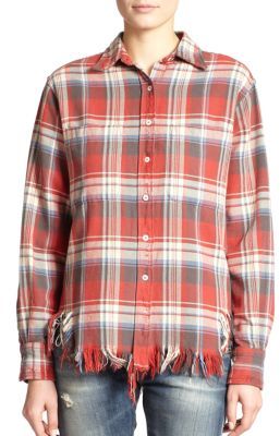 R 13 R13 Frayed Plaid Shirt 495 Saks Fifth Avenue Lookastic