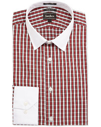 Neiman Marcus Trim Fit Plaid Dress Shirt Redwhite
