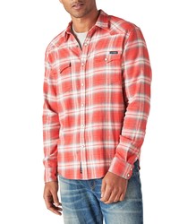 Lucky Brand Plaid Stretch Flannel Snap Up Western Shirt In Red Plaid At Nordstrom