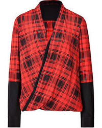 Red Plaid Long Sleeve Blouse