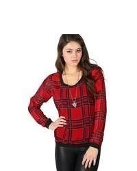 Deb Long Sleeve Plaid Chiffon Top With Banded Bottom Red