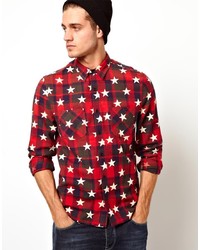 Asos Check Shirt In Long Sleeve With Star Print