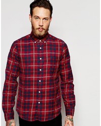 Asos Brand Marl Shirt With Madras Check In Red With Long Sleeves In Regular Fit