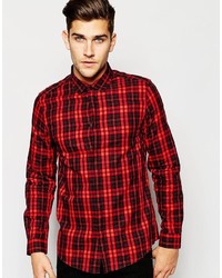 Asos Brand Shirt In Plaid Twill With Long Sleeve