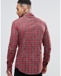 Asos Brand Skinny Shirt In Red Plaid Check With Long Sleeves