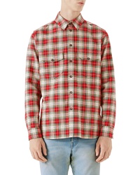 Gucci Embroidered Snake Oversize Plaid Shirt