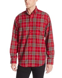 Izod Long Sleeve Large Plaid Pinpoint Oxford Button Up