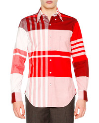 Thom Browne Oversized Plaid Long Sleeve Oxford Shirt Red
