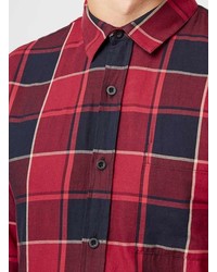 Topman Red And Black Check Long Sleeve Casual Shirt