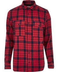 River Island Red Check Casual Double Pocket Shirt