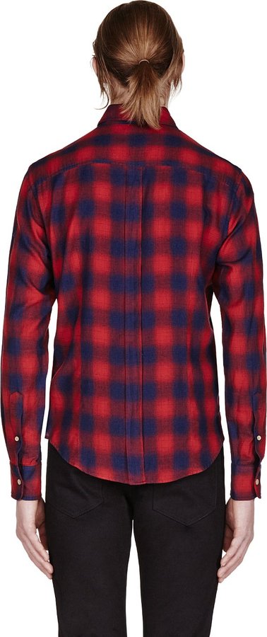 Band Of Outsiders Red Navy Plaid Shirt, $345 | SSENSE | Lookastic