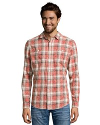 Jachs Red Plaid Cotton Flannel Button Front Shirt