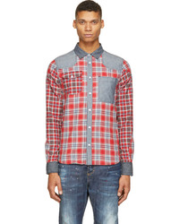 Mostly Heard Rarely Seen Red Plaid Patchwork Diamond Shirt
