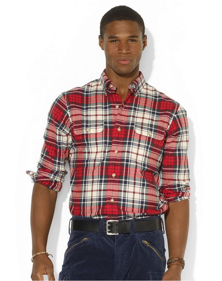 Polo Ralph Lauren Shirt Long Sleeve Plaid Twill Workshirt, $98 | Macy's |  Lookastic